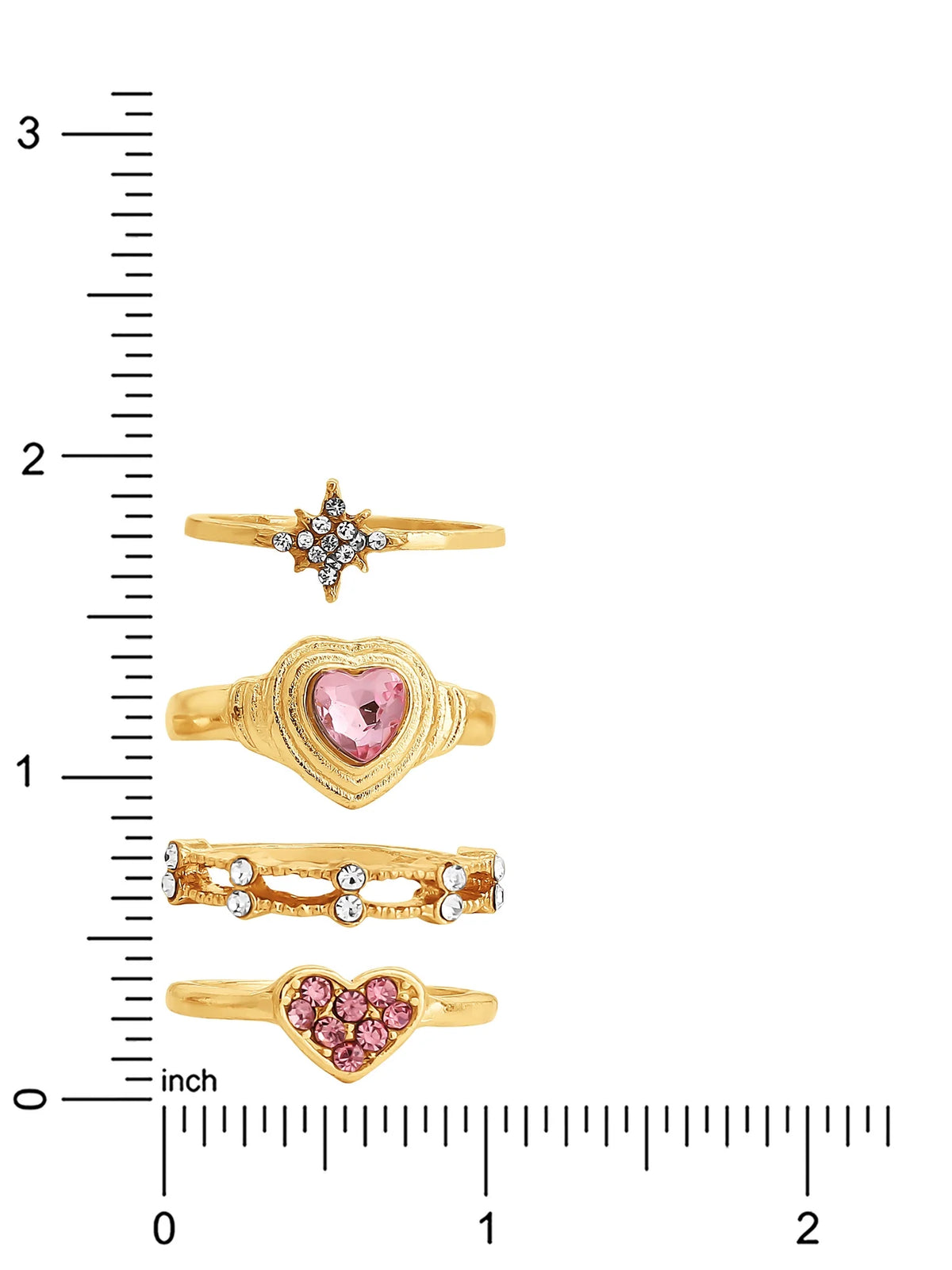 Women'S Heart Rhinestone Ring Set, 5-Piece