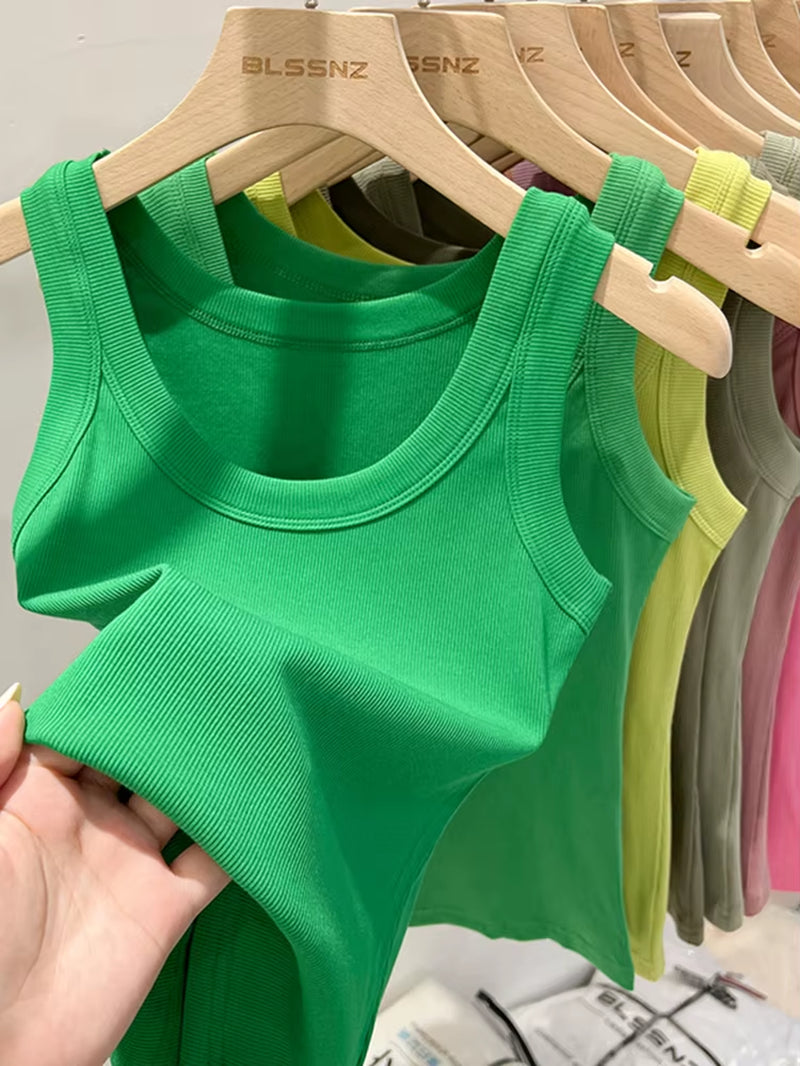 Women Solid round Neck Ribbed Tank Top Camisole Women 2026 Summer Basic Elastic Tank Top O Neck Solid Tank Top