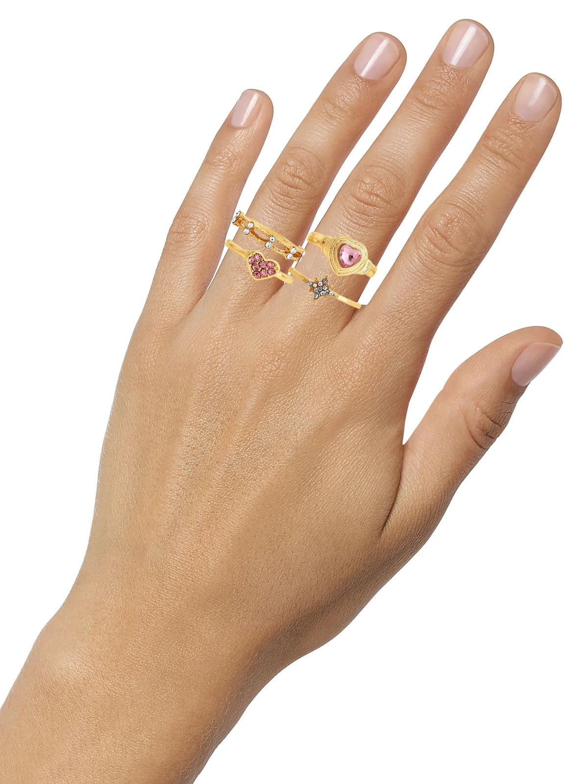 Women'S Heart Rhinestone Ring Set, 5-Piece