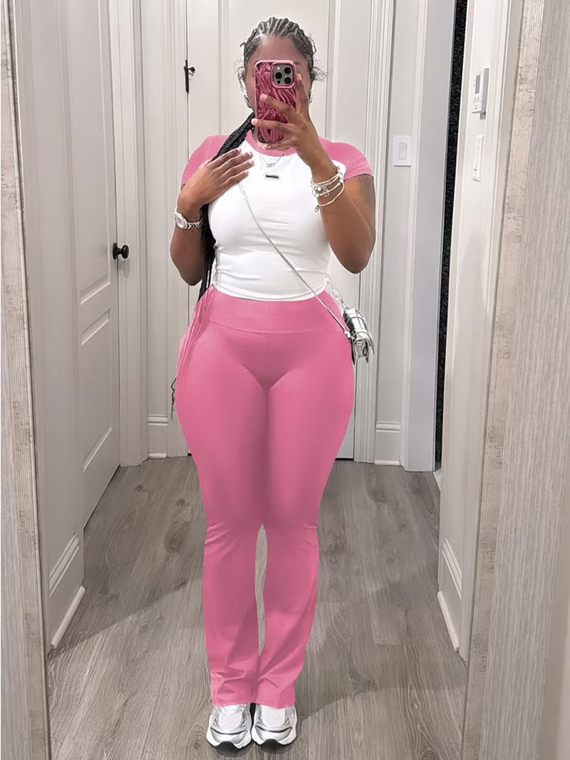 Summer Two Piece Outfits for Women Casual Sweat Sets Pink S