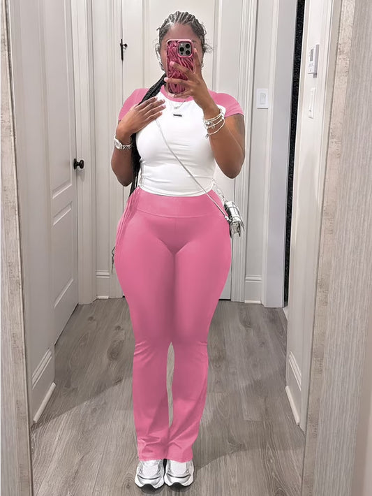 Summer Two Piece Outfits for Women Casual Sweat Sets Pink S