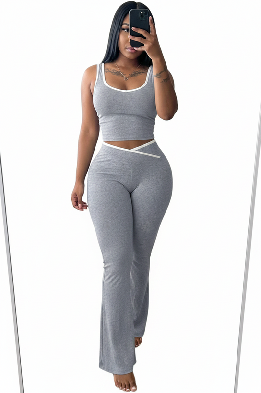 2 Piece Crop Tank Top and Flare Pants Lounge Set