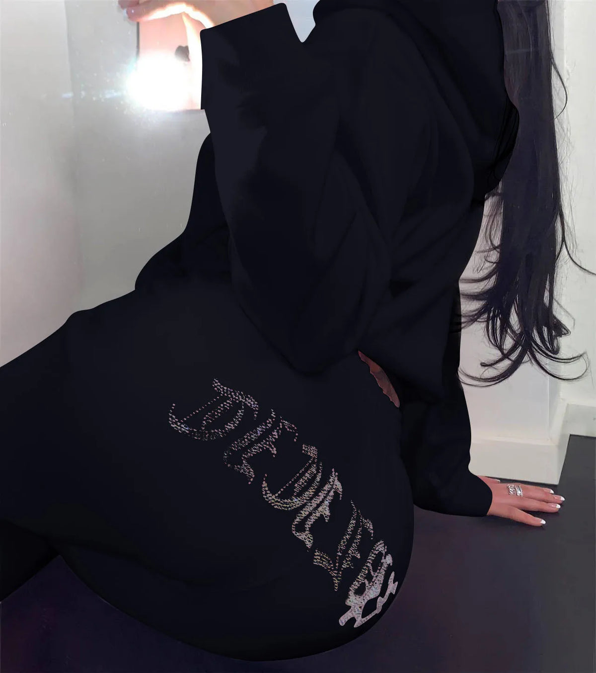 Women's Oversized Diamond Tracksuit 2-Piece Set: Hoodie and Jogger Sweatpants Sportswear