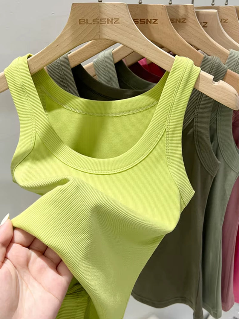 Women Solid round Neck Ribbed Tank Top Camisole Women 2026 Summer Basic Elastic Tank Top O Neck Solid Tank Top