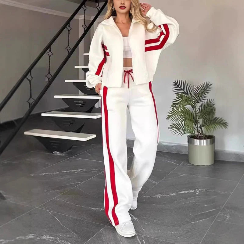 Women’S Contrast Stripe Zip up Lounge Tracksuit Set