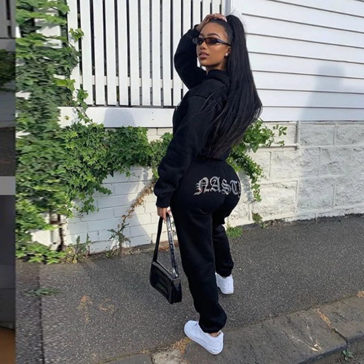 Women's Oversized Diamond Tracksuit 2-Piece Set: Hoodie and Jogger Sweatpants Sportswear