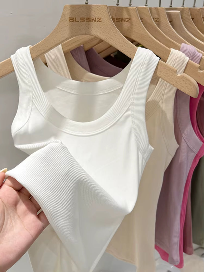 Women Solid round Neck Ribbed Tank Top Camisole Women 2026 Summer Basic Elastic Tank Top O Neck Solid Tank Top