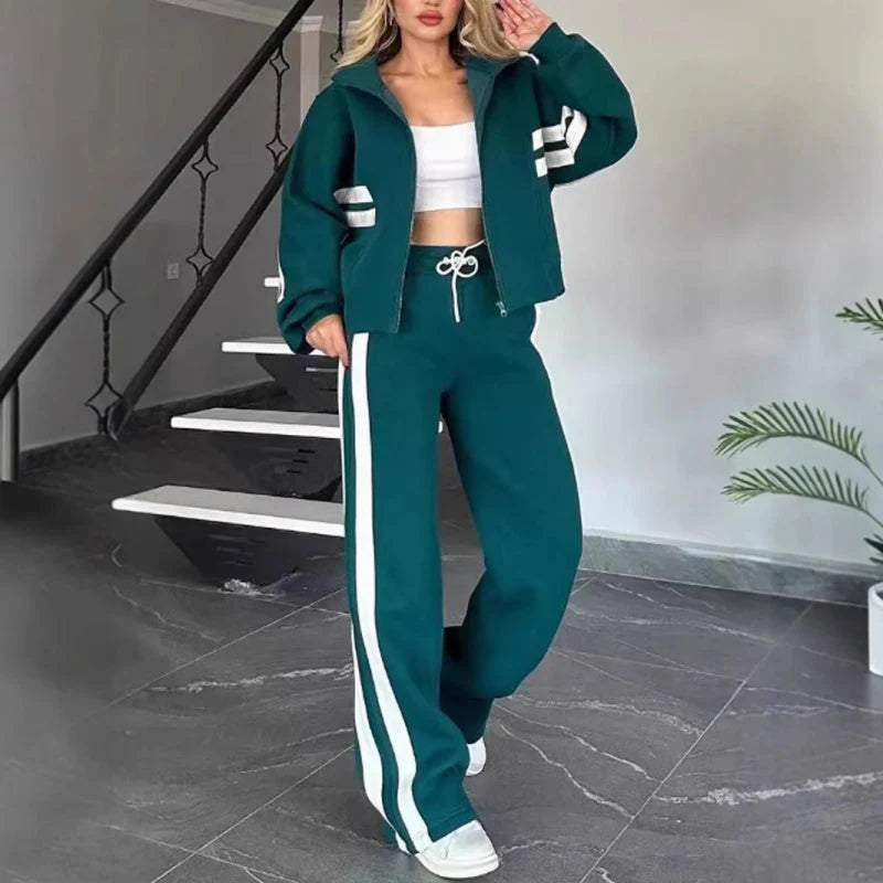 Women’S Contrast Stripe Zip up Lounge Tracksuit Set