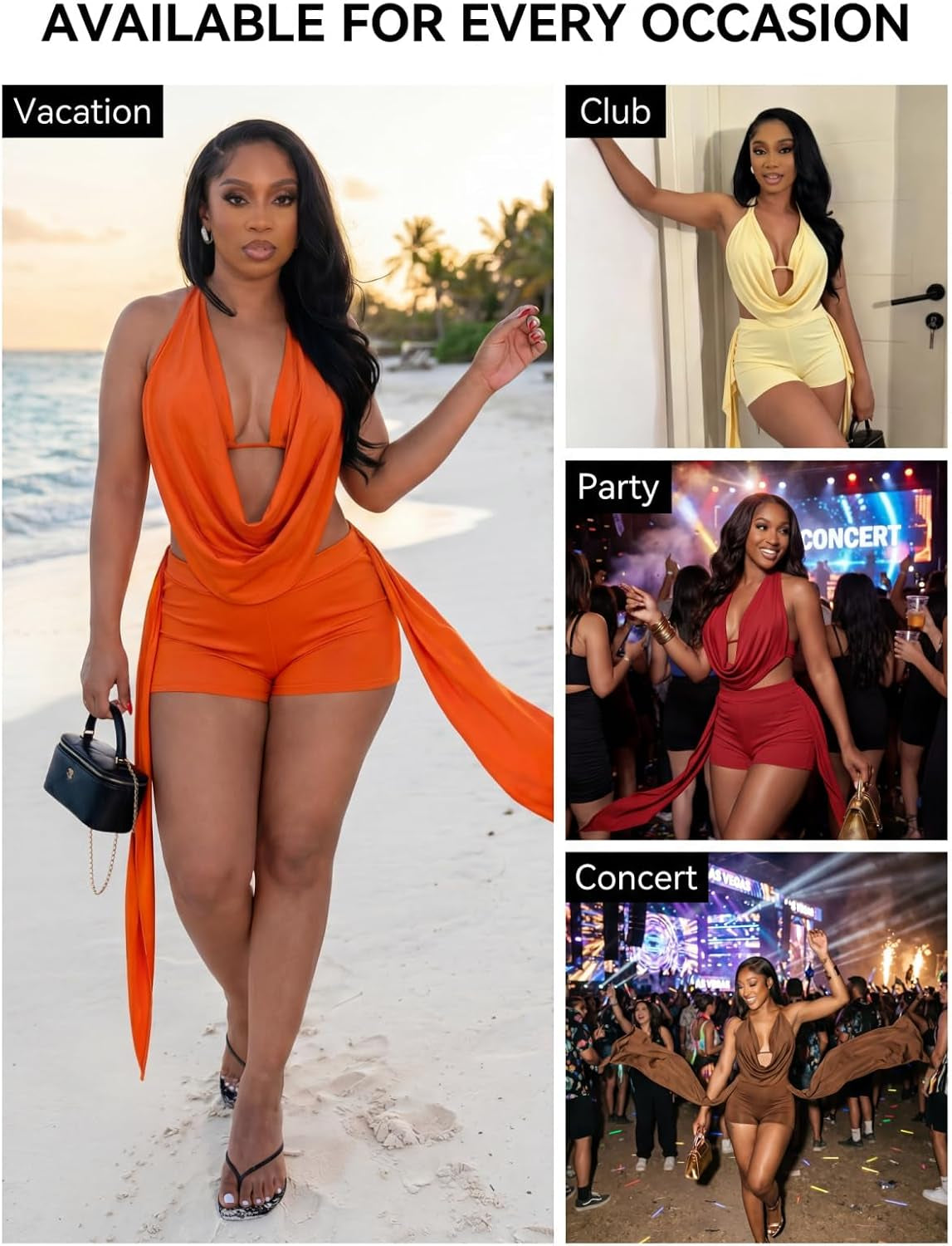 Women 2 Piece Outfits Sexy Cowl Neck Top Short Sets