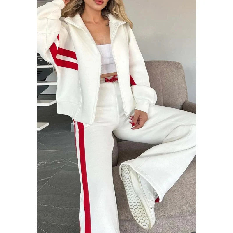 Women’S Contrast Stripe Zip up Lounge Tracksuit Set