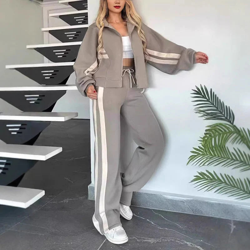 Women’S Contrast Stripe Zip up Lounge Tracksuit Set