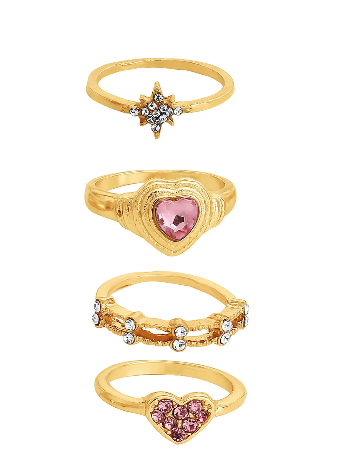 Women'S Heart Rhinestone Ring Set, 5-Piece