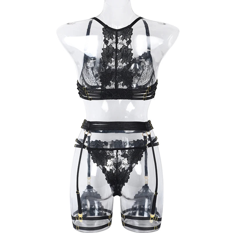 Lady Floral Lace Embroidery Lingerie Set