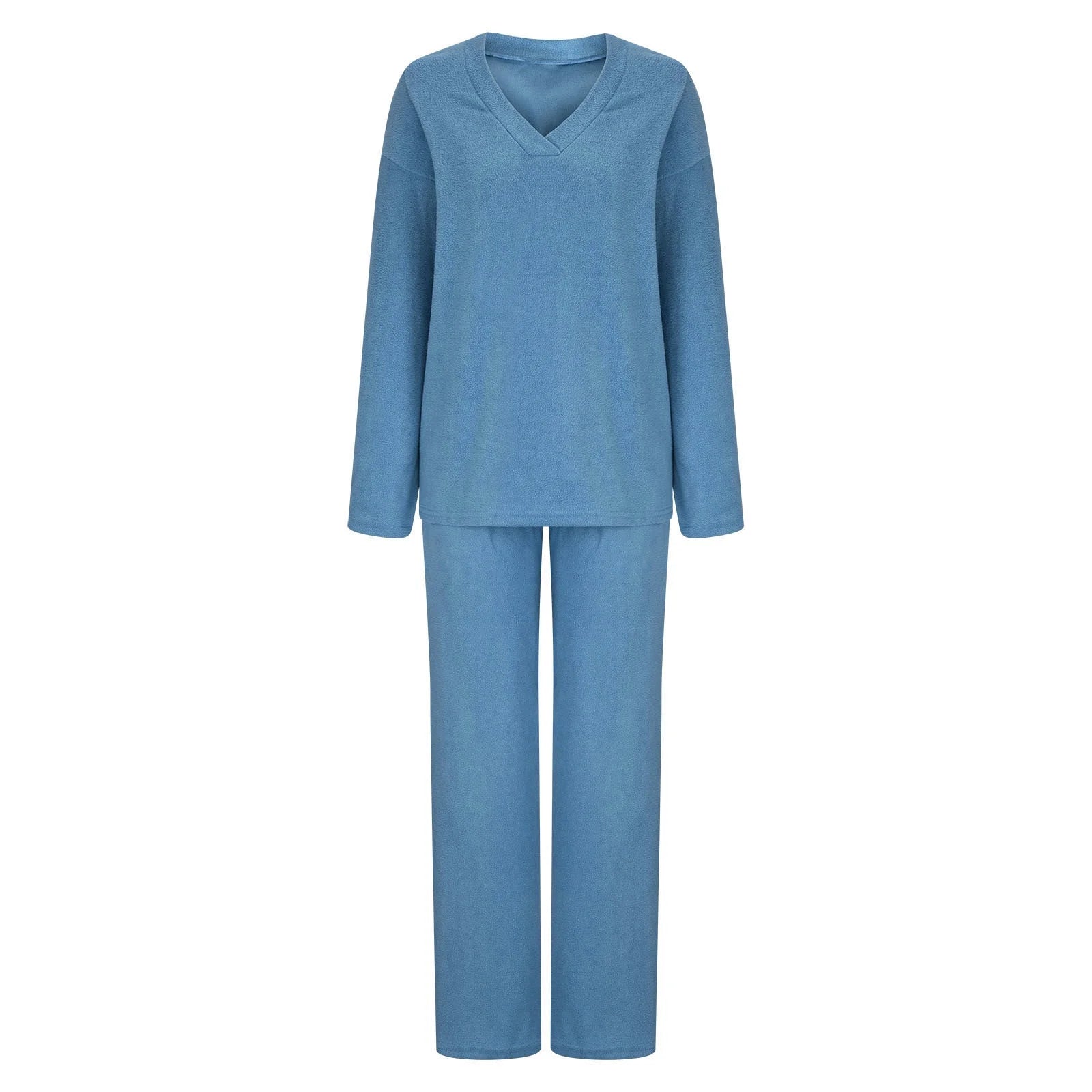 Women'S Pajamas Sets Warm Winter Plush Cozy V Neck Long Sleeve Tops and Pants 2 Piece Outfits Fuzzy Sleepwear