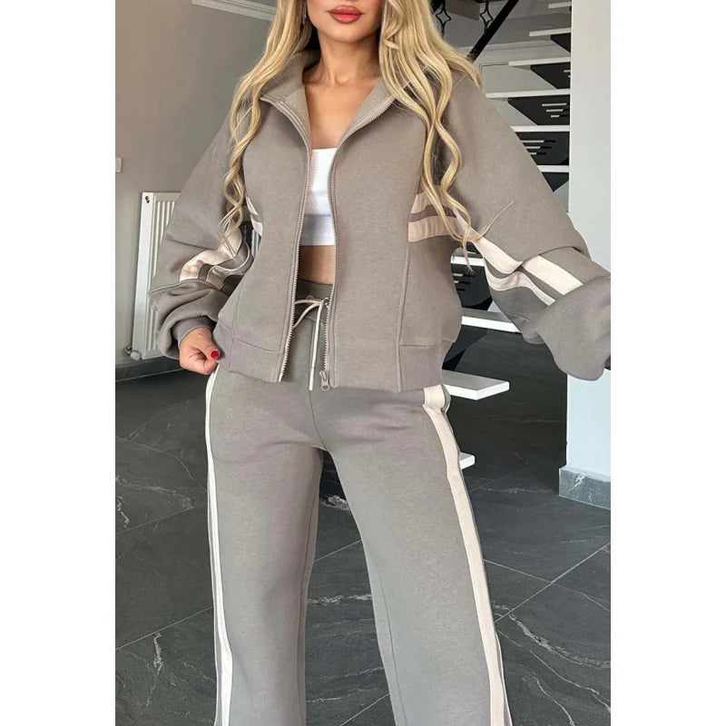 Women’S Contrast Stripe Zip up Lounge Tracksuit Set
