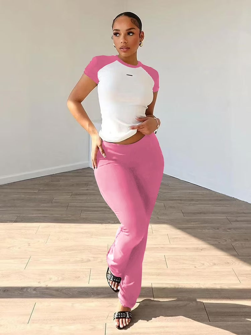 Summer Two Piece Outfits for Women Casual Sweat Sets Pink S