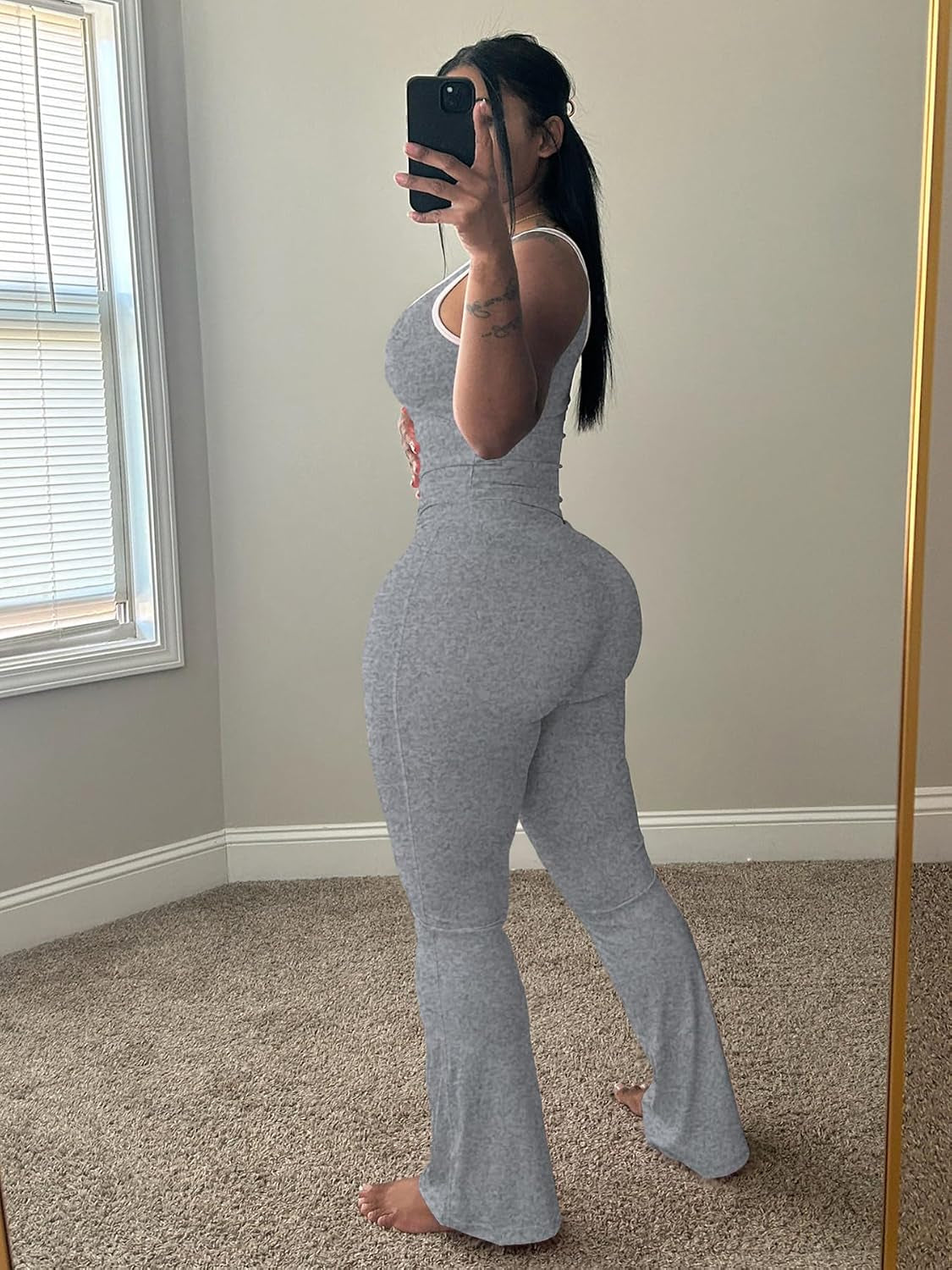 2 Piece Sets for Women Summer Contrast Binding Backless Crop Tank Top and Flare Pants Lounge Sets Tracksuit