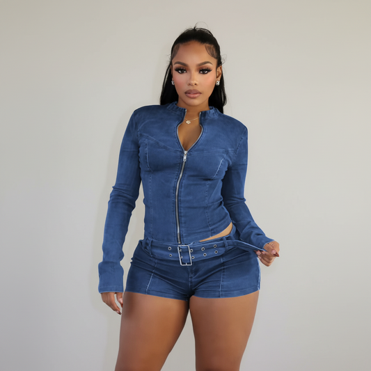 Bad To The Bone Denim 2 Two Piece Set